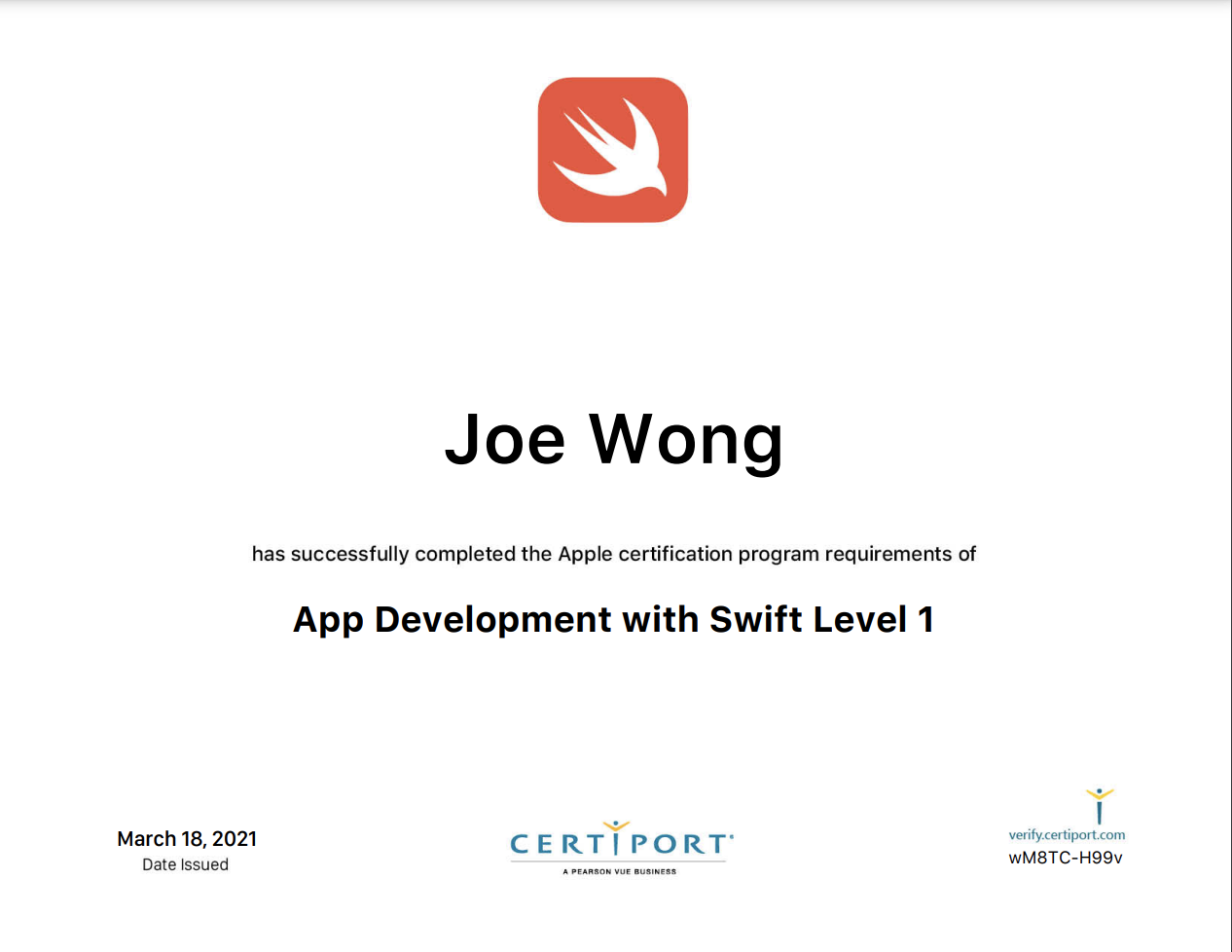 Swift Test Certificate